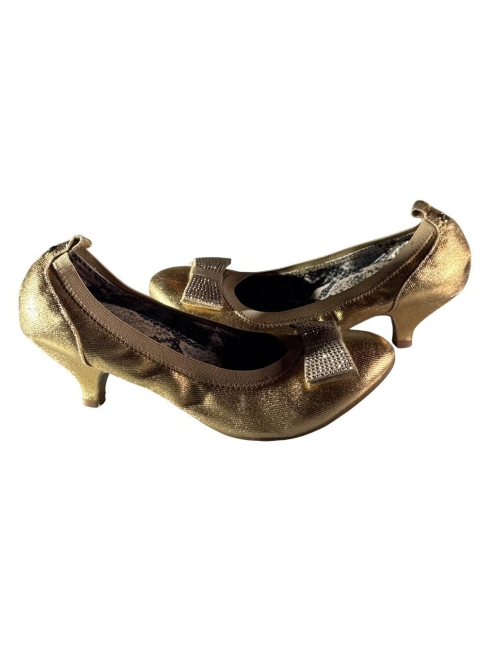 Michael Kors Gold Kitten Heels Rhinestone Bow US 5 Euro 38 UK 5 Elegant Design - Picture 11 of 11